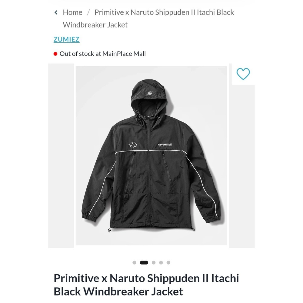 Primitive x Naruto Shippuden II Itachi collab Black Windbreaker Jacket Mens XL